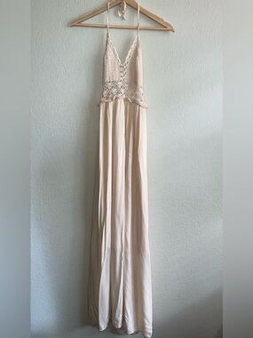 Tea & Cup Los Angeles Crochet Halter Maxi Dress | Size M | Cream/Ivory